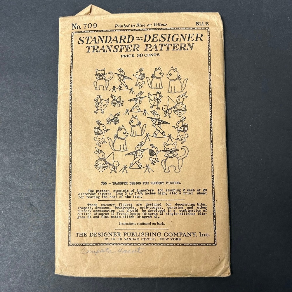 Vintage Standard Designer Transfer Pattern 709 Nursery Figures Uncut